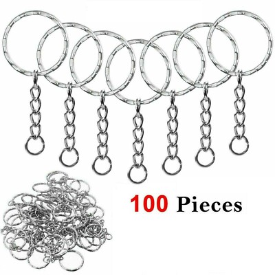 100 STCK. SILBER SCHLÜSSELANHÄNGER ROHLINGE TON SCHLÜSSELANHÄNGER SCHLÜSSEL GESPALTEN RINGE 4 GLIEDERKETTE 55 MM