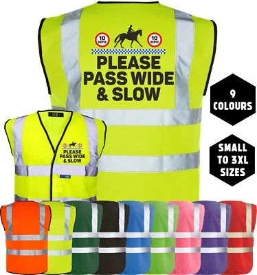 Equine Hi-Vis PLEASE PASS WIDE & SLOW Horse Equestrian Rider Safety Vest Tabard