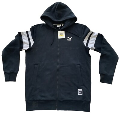 Puma Men’s Black/White Zip up Hoodie Medium Kangaroo Pockets $80 NWT🔥 
