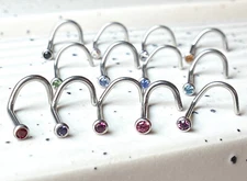 1pc Surgical Steel Nose Screw Ring w/ 2mm Press-Fit Gem Ball - choose color