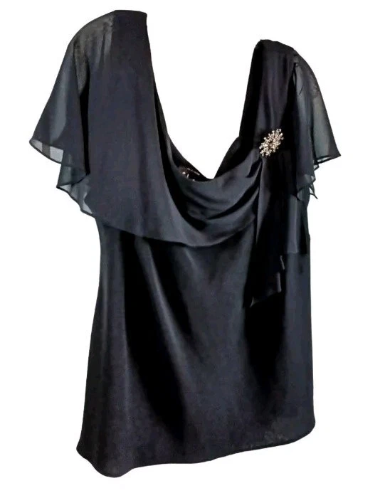 S.L. Blusa Top Fashions Para Mujer Negra Manga Acampanada Broche Talla Grande 24W Foto 2 de 4