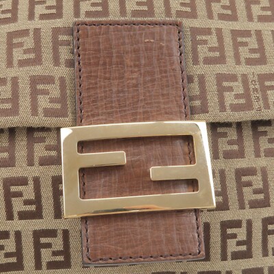 FENDI バック FENDI Zucchino Print Shoulder Bag Brown Canvas Leather 8BT075 Auth