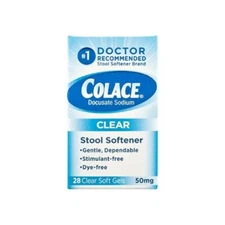 Colace Docusate Sodium Clear Stool Softener 50mg 28 SoftGels Exp: 10/26*Free Shi