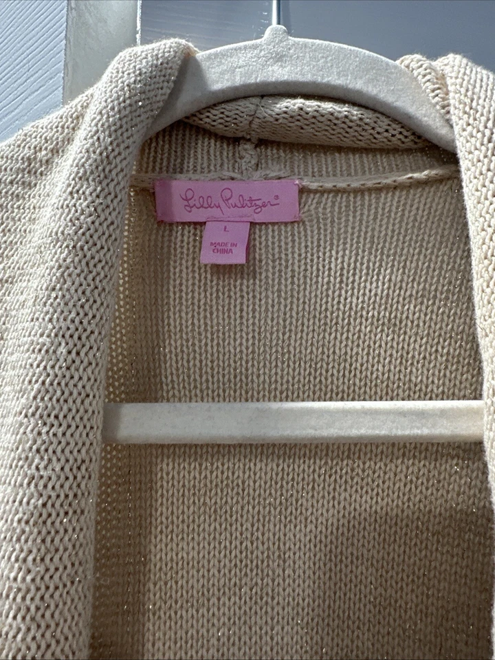 Женский свитер жилет Lilly Pulitzer Abbott бежевый хаки бахрома кисточки металлик L - Изображение 2 из 4