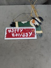 Cute Wall Hanging Wood Christmas Happy Holidays Snowman Rustic Sign 10" X 7"