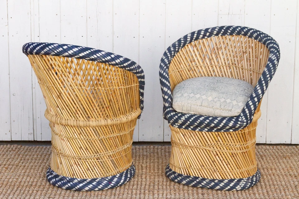 Pair of Blue & White Bamboo Chairs - Image 3 of 4