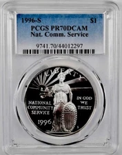 1996-S COMMUNITY SERVICE Silver Dollar $1 PCGS PR70💥FLAWLESS QUALITY💥