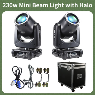 2Pack Mini 7R 230W Moving Head Beam Light Stage Halo Light DMX with Flight Case