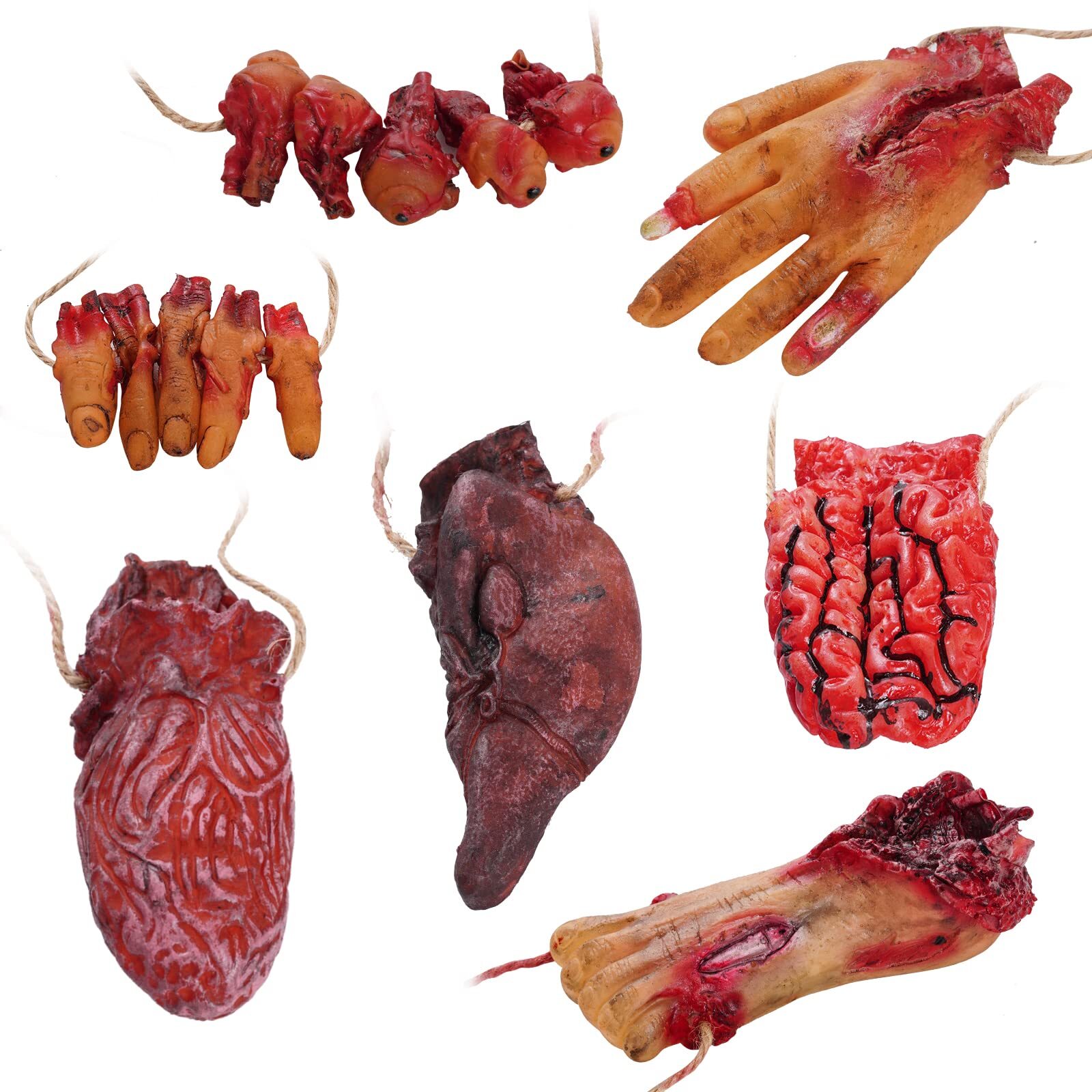 7pcs Halloween Blood Body Parts Props Fake Scary Severed Hand Broken Body Par...