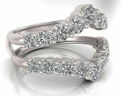 STEAL DEAL! 1.48 Ct 10K White Gold Real Diamond Enhancer Guard Wedding Band Ring