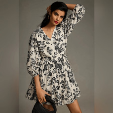 Farm Rio X Anthropologie Printed Wrap Long Sleeve Mini Dress Size Medium NWT