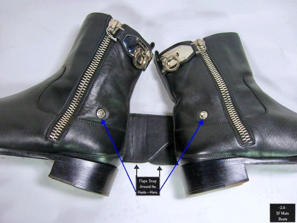 Botas de Moto Salvatore Ferragamo Femininas Couro de Bezerro Preto-Lado Zíper 6.5C Itália - Imagem 3 de 4