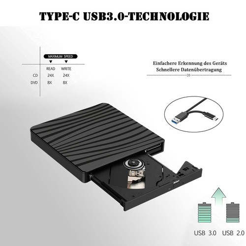 Unità DVD Esterna USB 3.0 TypeC Masterizzatore Slim CD,DVD-RW Masterizzatore per PC Portatile - Foto 9 di 12