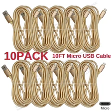 10 Pack Heavy Duty Micro USB Fast Charger Data Cable 10ft For Samsung HTC LG Lot