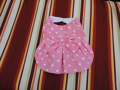 A very cute pink & White polka dot dress for your small pooch