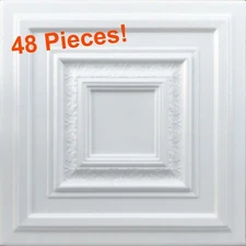 Ceiling Tiles, Glue Up 20" x 20", Decorative, Styrofoam, ANTYX  White, 48 Pieces