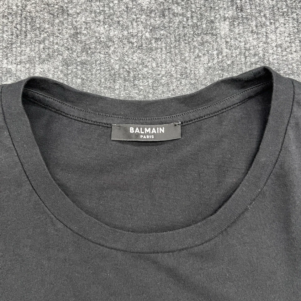 Balmain T-shirt Men's Medium Silver Reflective Logo Black - Image 3 of 4