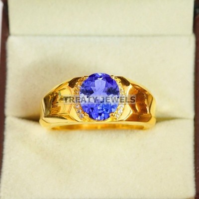 Tanzanite Oval Cut With 14k Yellow Gold Ring For Men's #B649 #