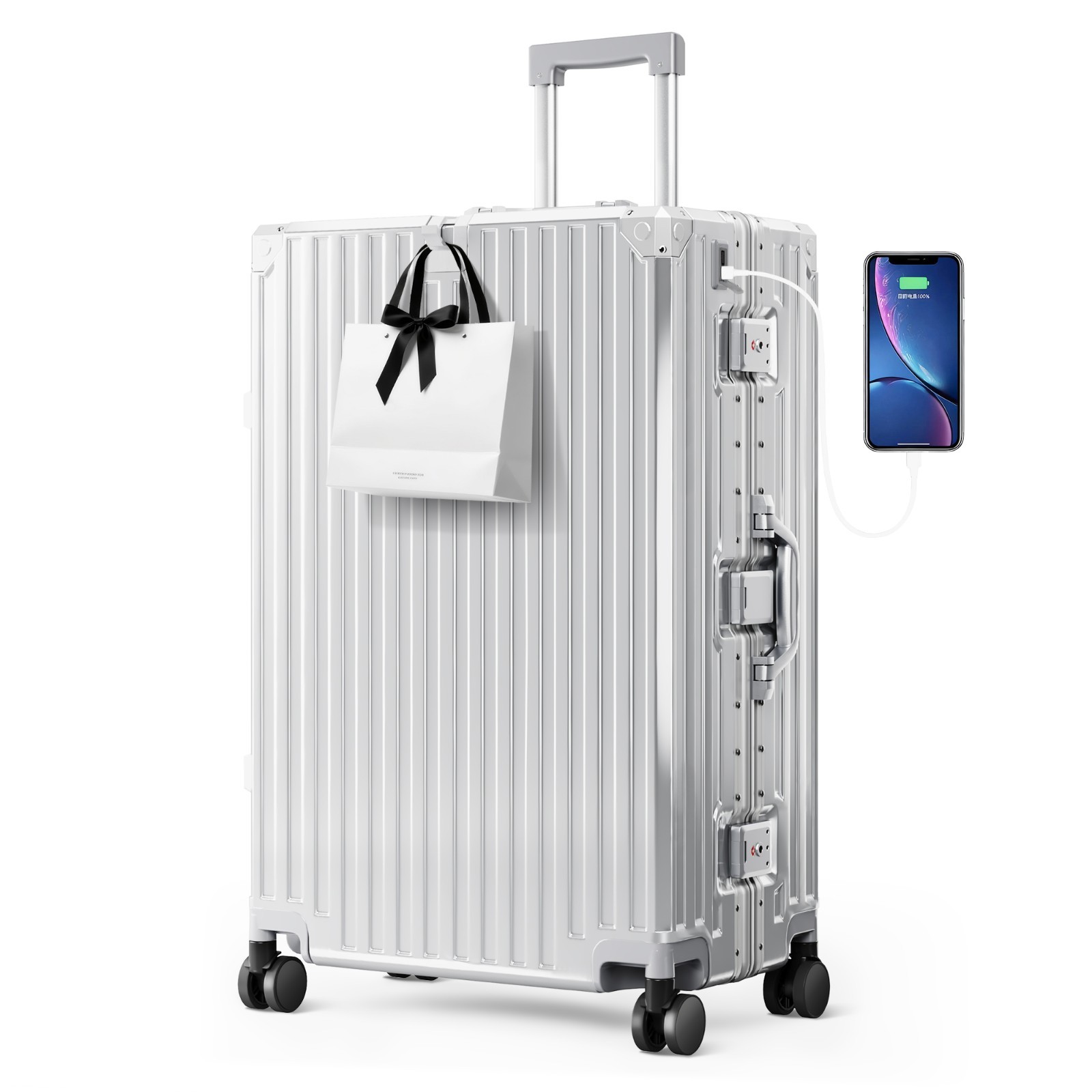 Aluminum Frame Travel Suitcase Usb Port Tsa-lock