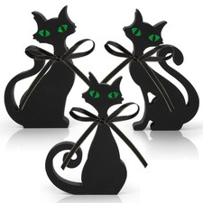 3 Spooky Black Cat Halloween Table Decorations Indoor Set