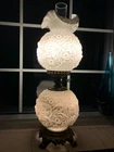 Vintage Fenton Poppy Gone With The Wind Hurricane Parlor Lamp White Milk Glass