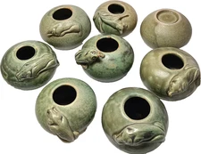 Small Dog Pots, Lot of 8 Pcs, Celedon, Ceramic, Rare, 2.5" by 1.75", Under WHSL