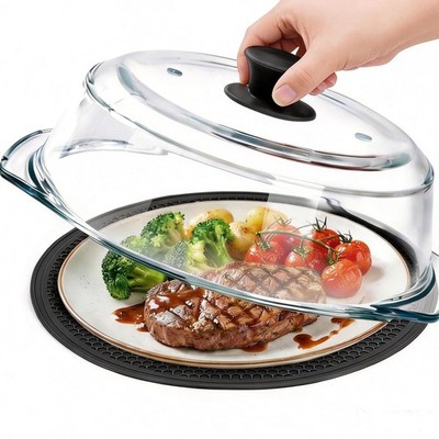 Glass Microwave Splatter Cover for Food with Microwave Place Mat - Sturdy Pla...