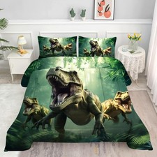 Dino Comforter Set Twin Size for Boys Green Dinosaur Quilt Set Soft Microfibe...