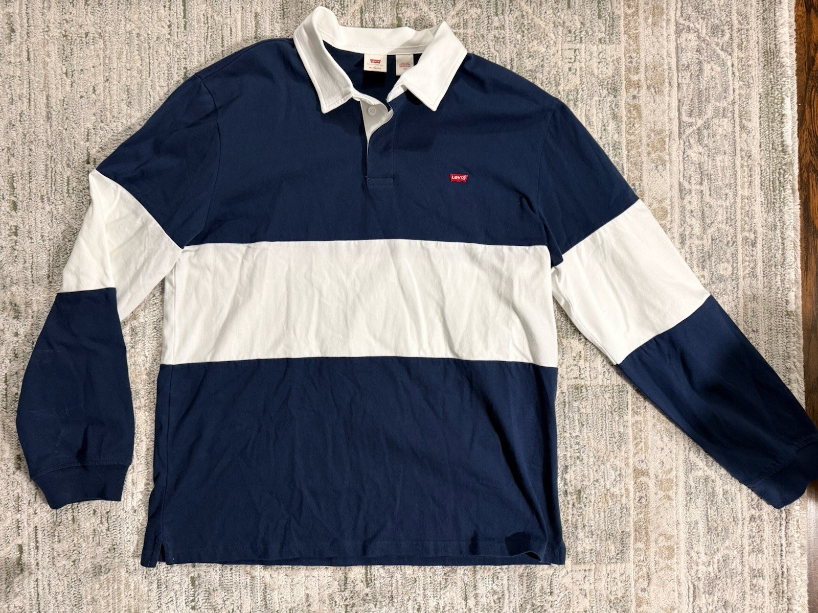Levis Rugby Polo Shirt Men Large Navy White Classic Relaxed Fit  Preppy Colar