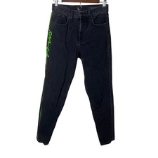 Rag Bone Stone Kuro Jeans Size 25 Black High Rise Skinny Neon Green Trim