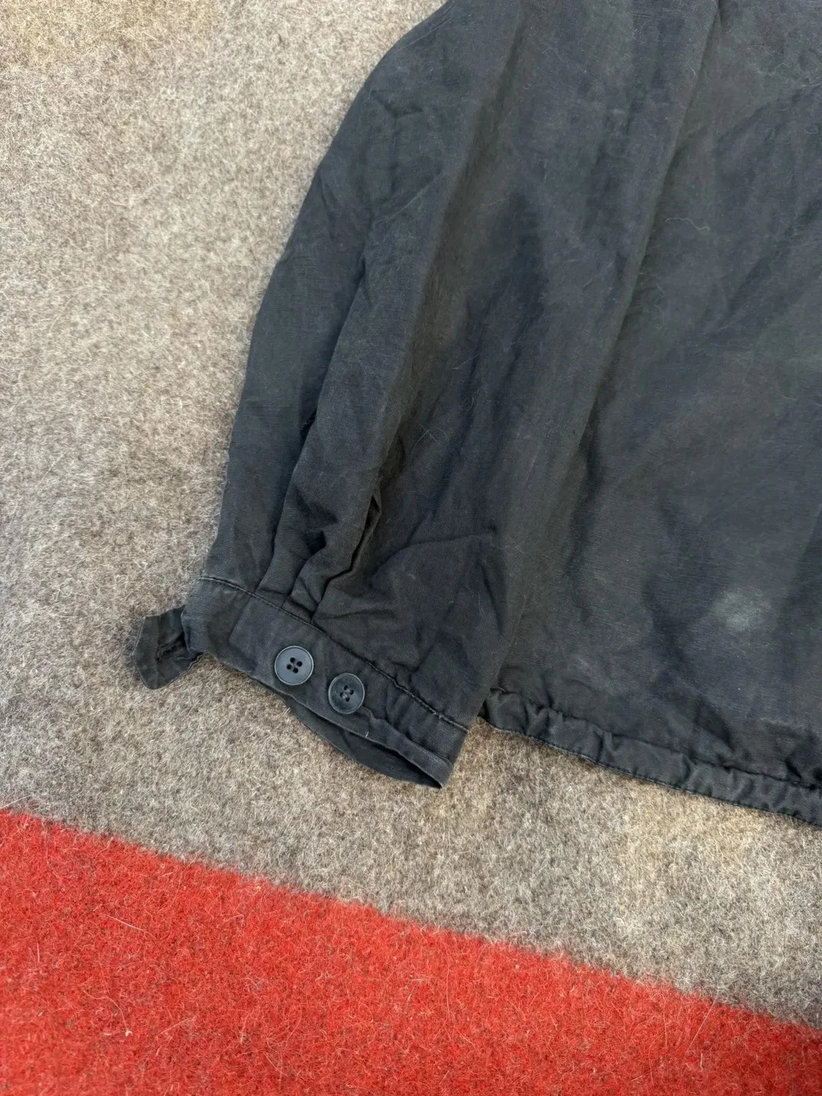 Vintage 1940s-60s Swiss Cotton Smock Anorak Black Half Zip Hooded Mountain - product detail image 6