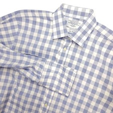 Charles Tyrwhitt Dress Shirt Mens 17 37 Blue Gingham Slim Fit Cotton French Cuff