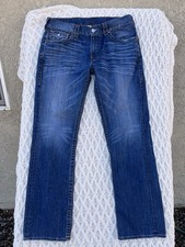 True Religion Men's Straight Leg Jeans Blue Medium Wash Denim Logo Embroidered 8