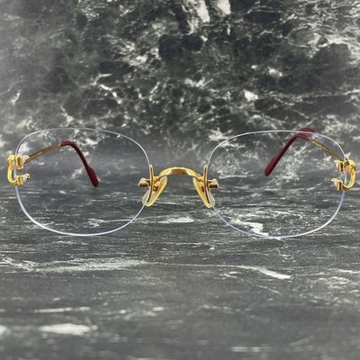 Vintage CARTIER 130 Rimless Oval Eyeglasses Gold C Decor Frames Made In France Cartier Gold Clear Sunglasses for Women for sale | eBay main image 4