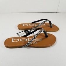 Bebe Girls Braided Glitter Sandals Rhinestone Studded Strap Size XL 4/5 Black