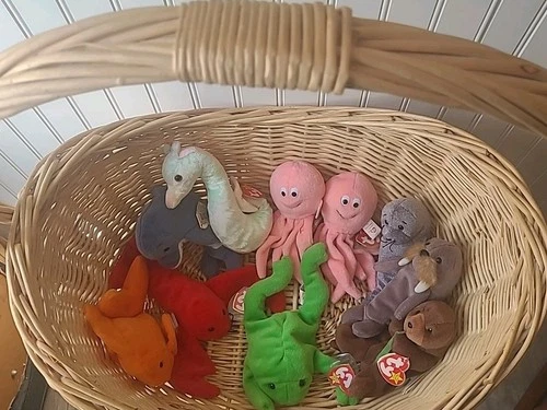 Ty Beanie Baby Plush Toy Ocean Water Lot of 12 Vintage Hang Tags Octopus Clean