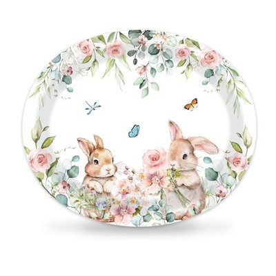 50 Count Spring Easter Bunny Oval Paper Platter 10'' x 12'' Paper Disposable Cu...