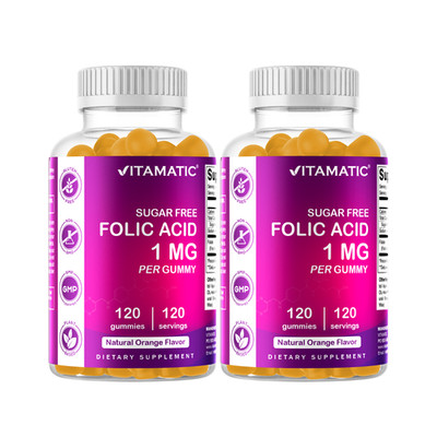 2- Pack Vitamatic Folic Acid Gummies 1000 mcg  Vitamin B9 - 120 Vegan Gummies