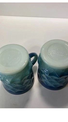 VINTAGE Anchor Hocking Fire King Ombré BLUE Kimberly Coffee Cups- Set Of 2