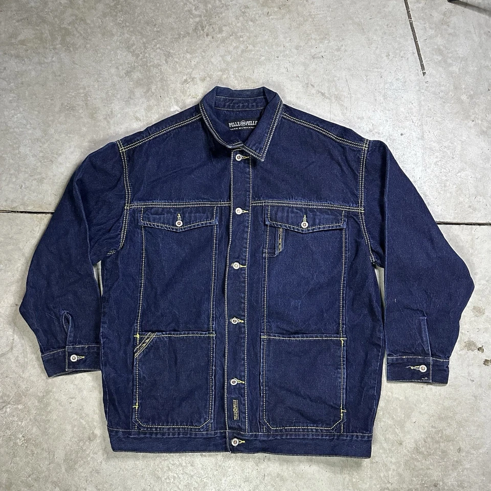 Conjunto de Jaqueta Jeans Vintage Pelle Pelle Jeans Tamanho XL Y2K Hip Hop Rap  - Imagem 2 de 4