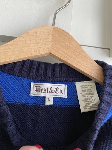 Best & Co Boys Blue Striped Cable Knit Cotton Sweater Size 8 Beautiful quality - Picture 2 of 3