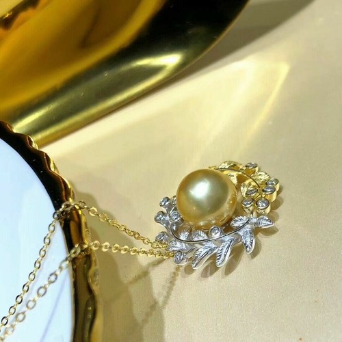 beautiful AAA++ 9-10mm natural south sea gold round pearl pendant 925 silver - Picture 7 of 7