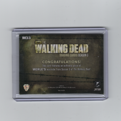 THE WALKING DEAD SEASON 3 PT 2MERLE DIXON WARDROBE RELIC CARD #M33 - Bild 2 von 2