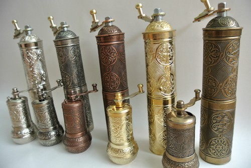 Turkish Grinder Set - Coffee & Pepper Grinders in Brass, Silver & Copper Colour - Picture 4 of 21