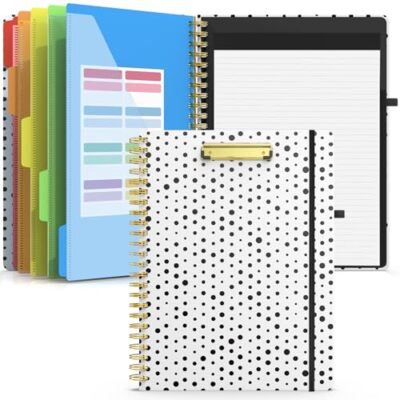  Spiral Clipboard Folio with Refillable Notepad, Cute Clipboard Black Dots