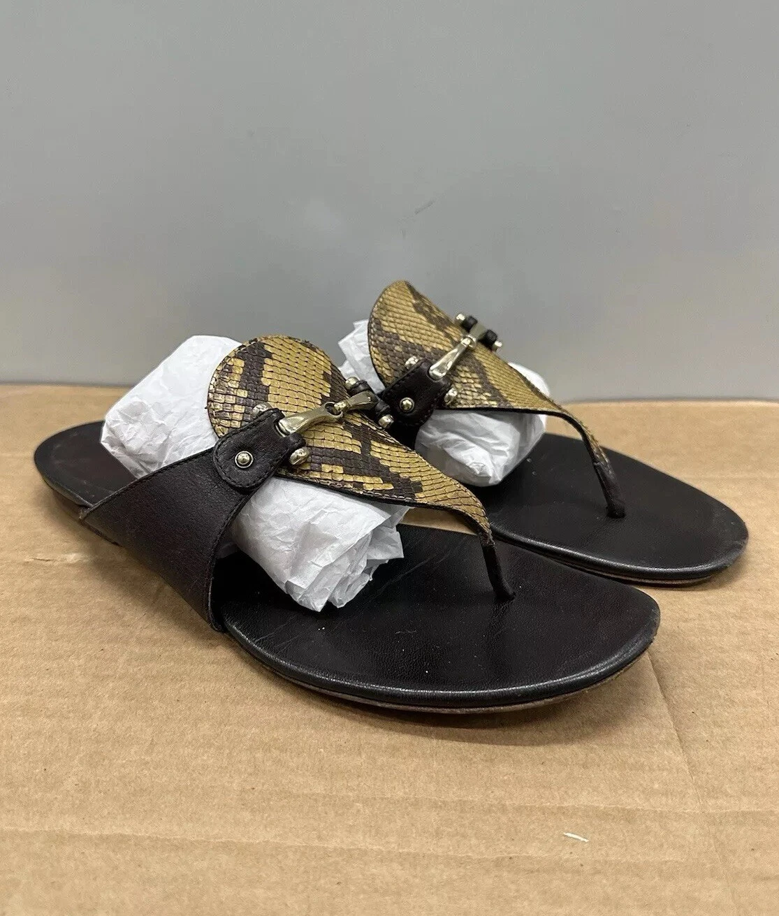 Gucci Horsebit tongs sandales chaussures marron véritable peau de serpent taille 40 US 9