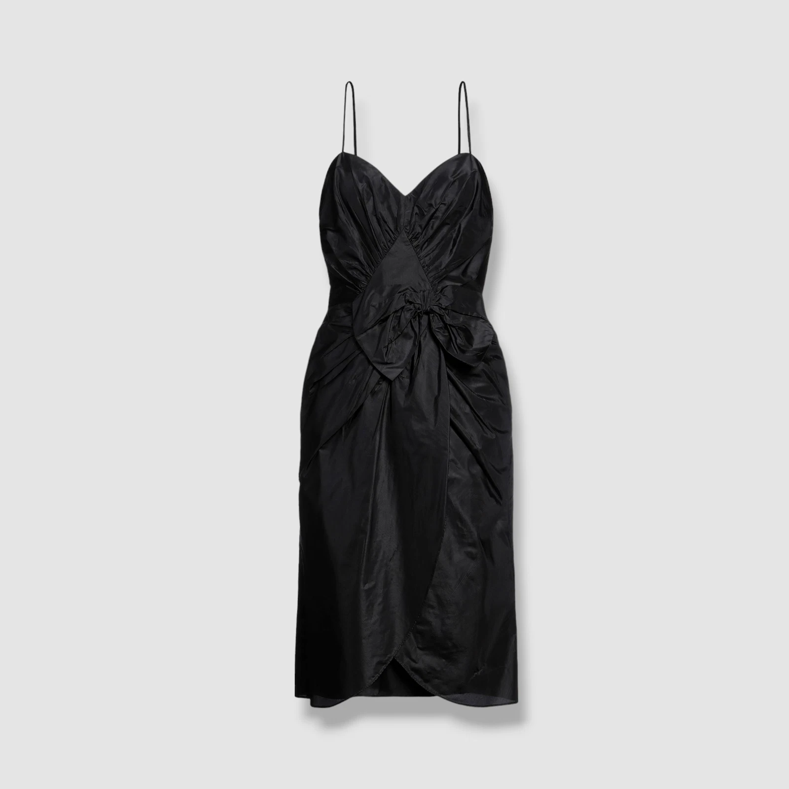 Abito midi Maison Margiela da donna nero seta raccolto fiocco $3111 taglia 38