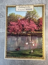 Husband Birthday Card by KG - Vintage Embossed 'Cherry Blossoms, Ducks at Pond'