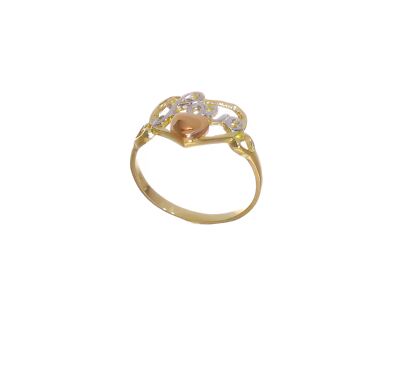 Bague Cristal Rose CZ Avec Papillons - Monture Rhodiée Jaune, Taille 8, Neuf Sans Boîte