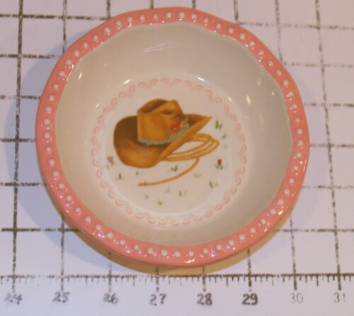 THE PIONEER WOMAN Cowboy Hat 5 7/8" Stoneware mini pie plate bowl pink gingham